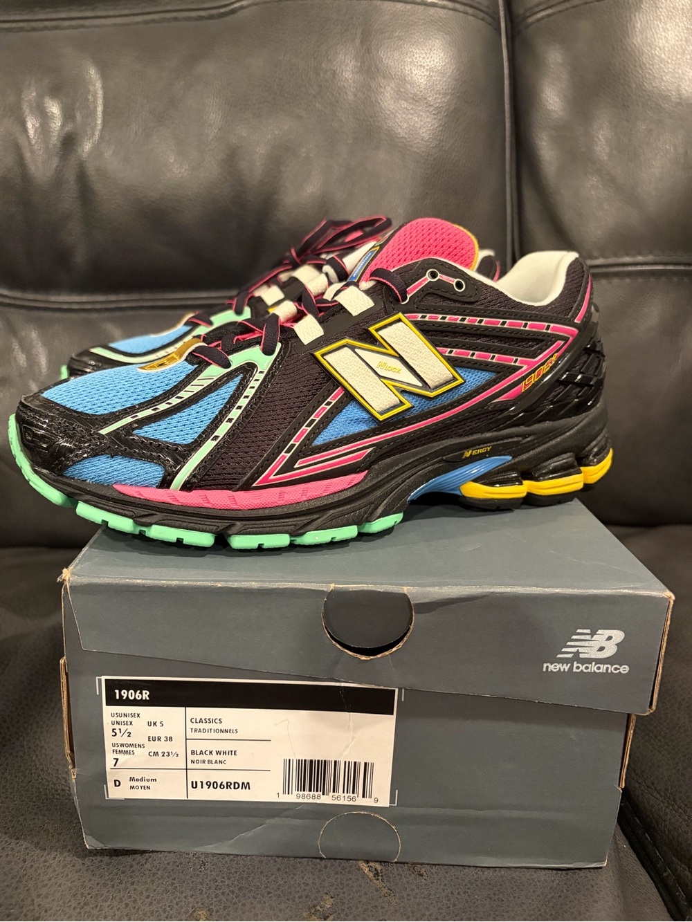 New Balance 1906R Neon U1906RDM Multicolor Athletic Sneakers - Blue, Pink, Black